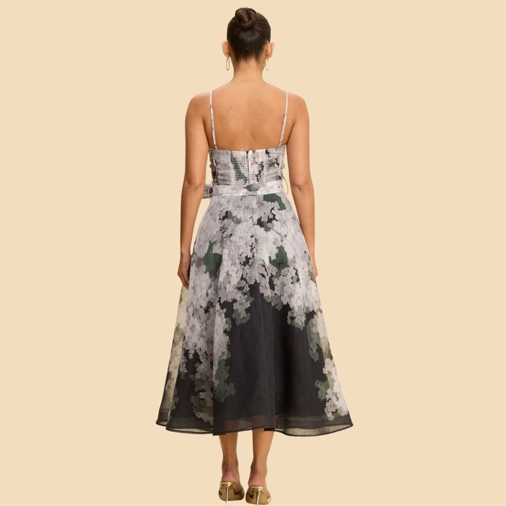 Floral Corset Midi Dress A-Line Wedding Guest Garden Party (Medium) - Picture 2 of 6